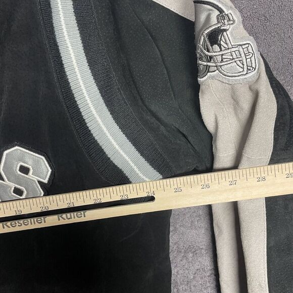 Las Vegas Raiders NFL Suede Lined Bomber Jacket Men's XL Black Gray Embroidered - Picture 10 of 11